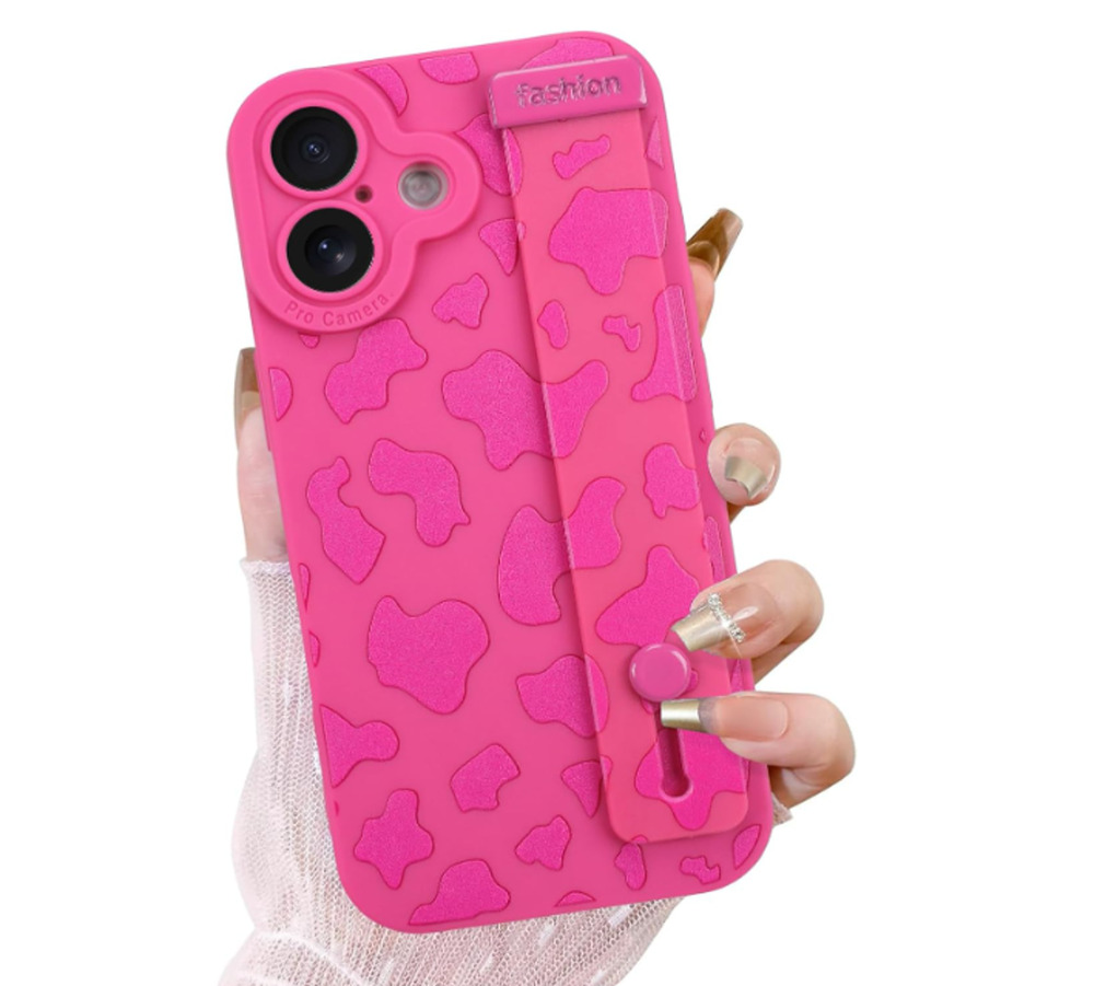 OOK Wrist Strap Case for iPhone 17 Hot Pink Cow Print Phone Holder Magnetic New